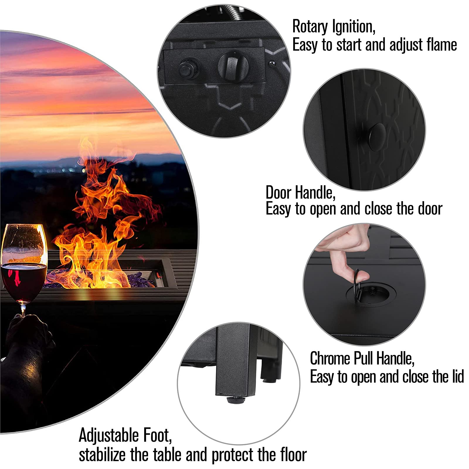 45” Outdoor Rectangular Gas Fire Pit Table，50000 BTU Propane Iron Plate Embossing Fire Table