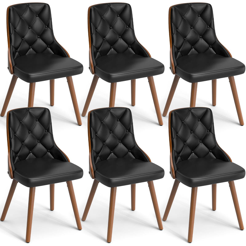 Dining Chairs Set of 6, Mid Century Modern PU Leather Upholstered Kitchen Chairs