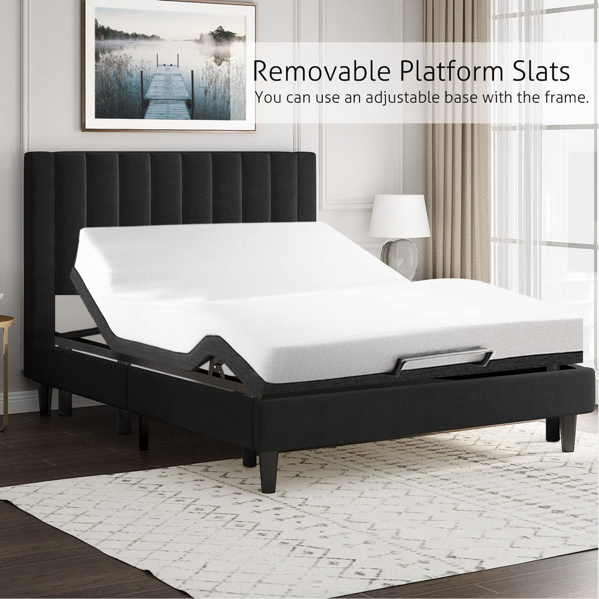 Queen Bed Frame/Velvet Upholstered Platform Bed Frame with Headboard/Strong Wood