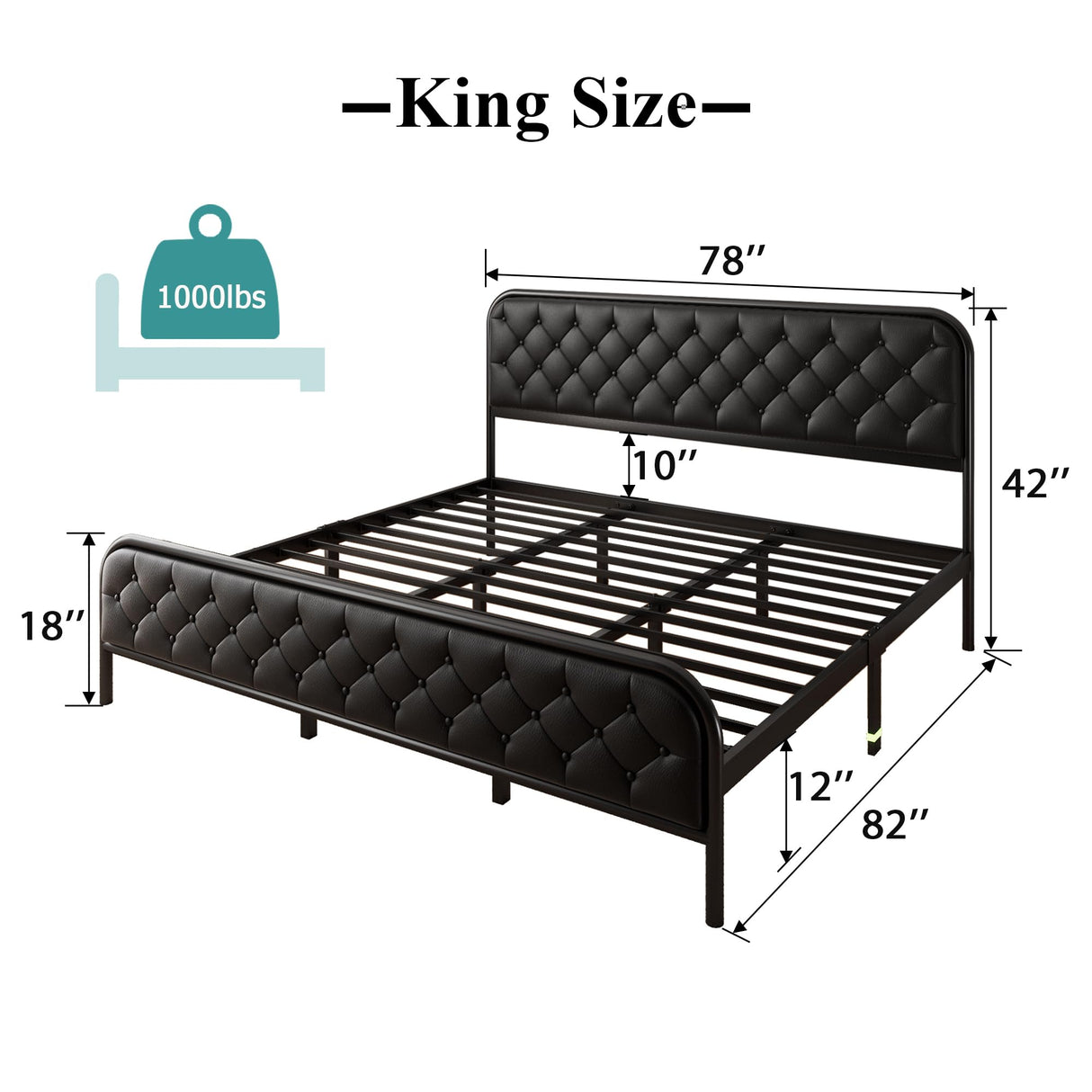 iPormis Upholstered King Platform Bed Frame, Heavy Duty Mattress Foundation