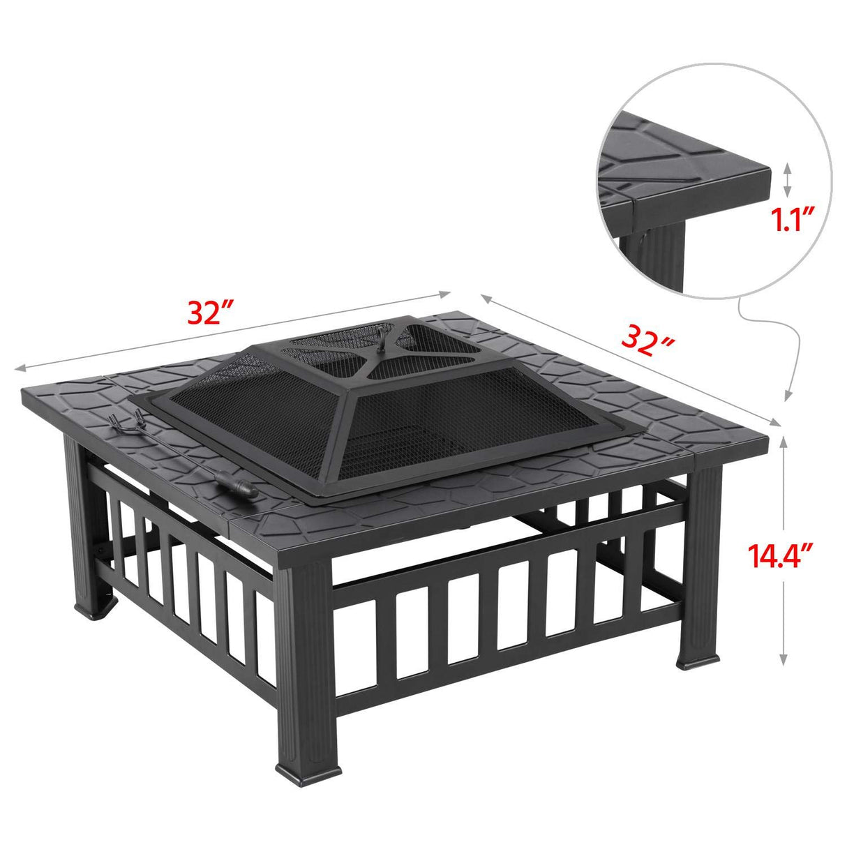 Multifunctional Table 32in Square Firepit Stove Backyard Garden Fireplace