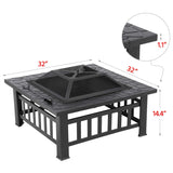 Multifunctional Table 32in Square Firepit Stove Backyard Garden Fireplace