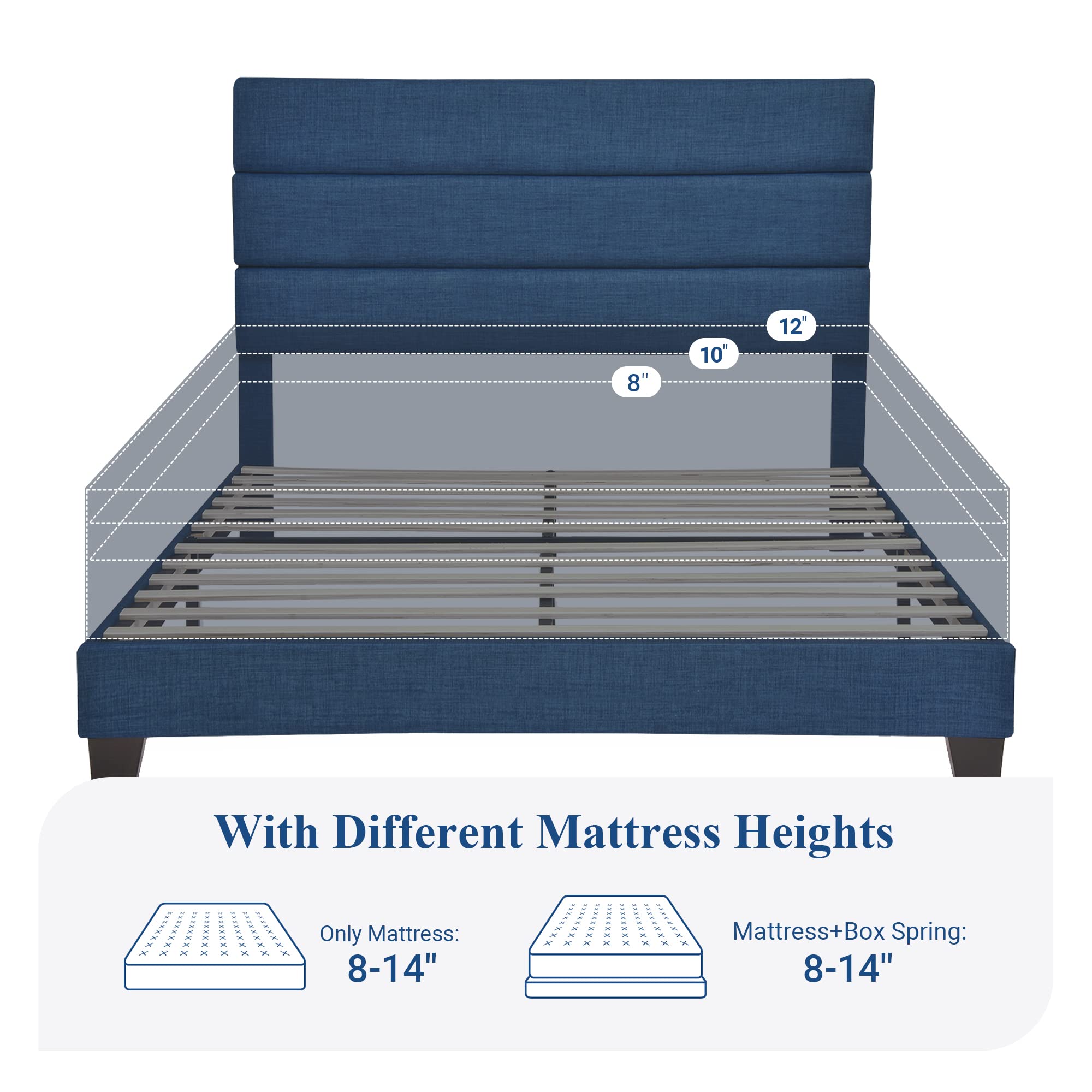 Queen Size Platform Bed Frame with Fabric Upholstered