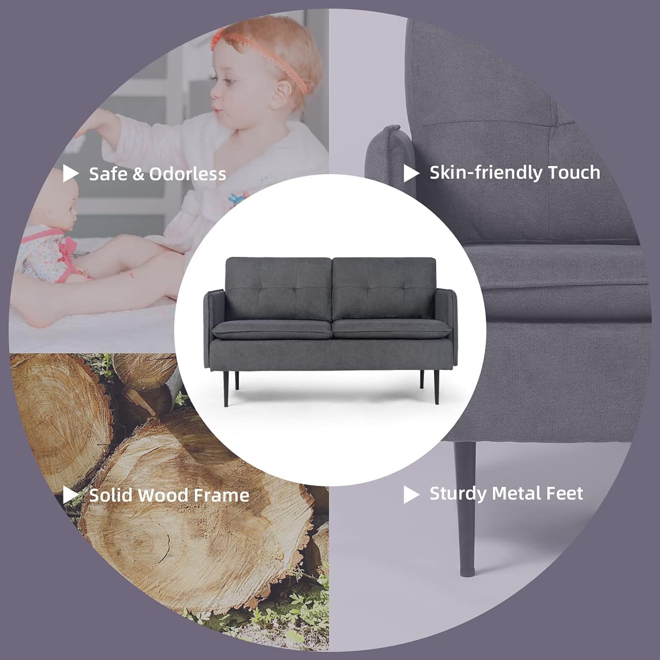 Metal Legs for Small Space Tufted Cushions Soft Sectional 2-Seat Couch