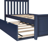 Twin Bed, Wood Bed Frame with Headboard For Kids with Trundle