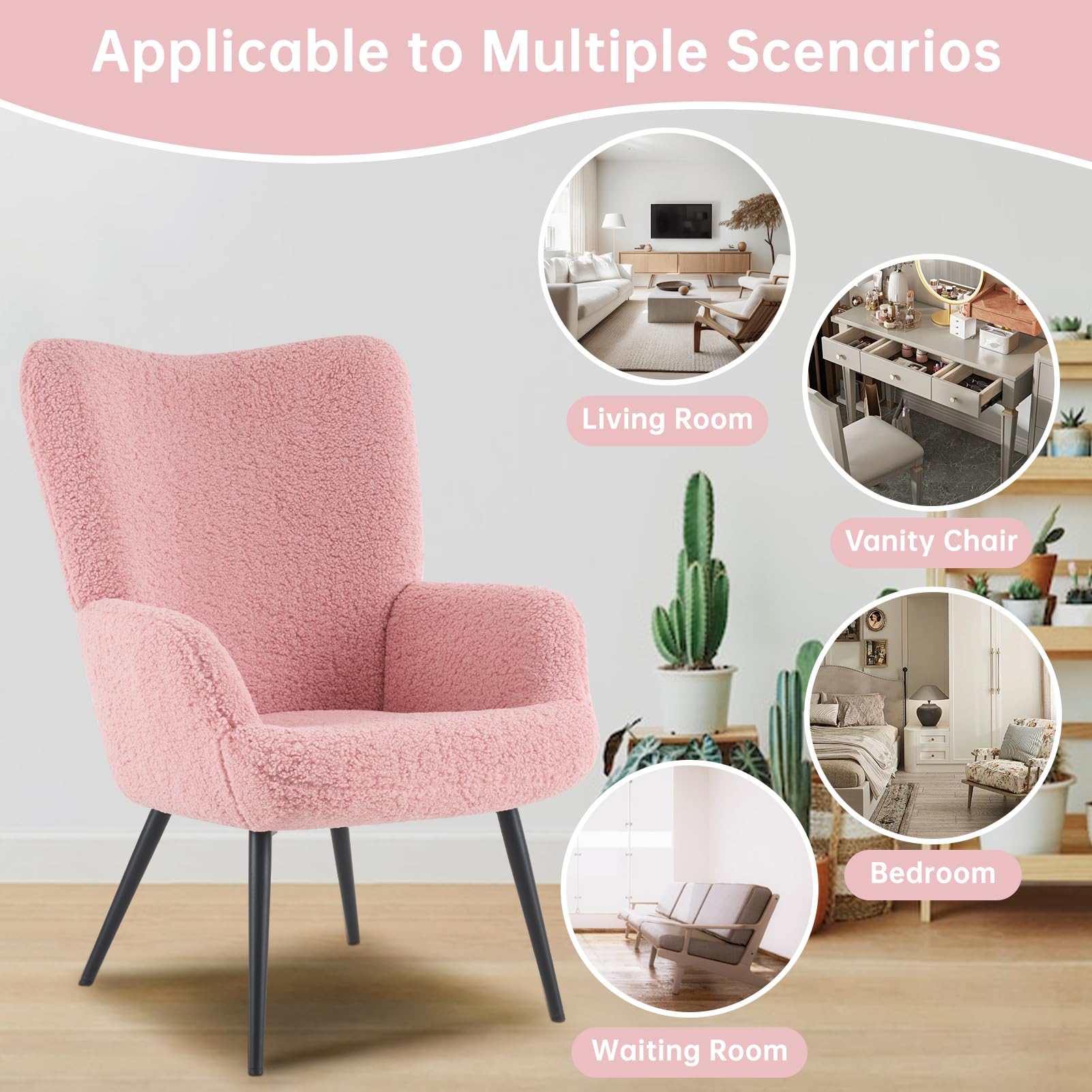 Boucle Fabric Pink Modern Accent Armchair for Living Room