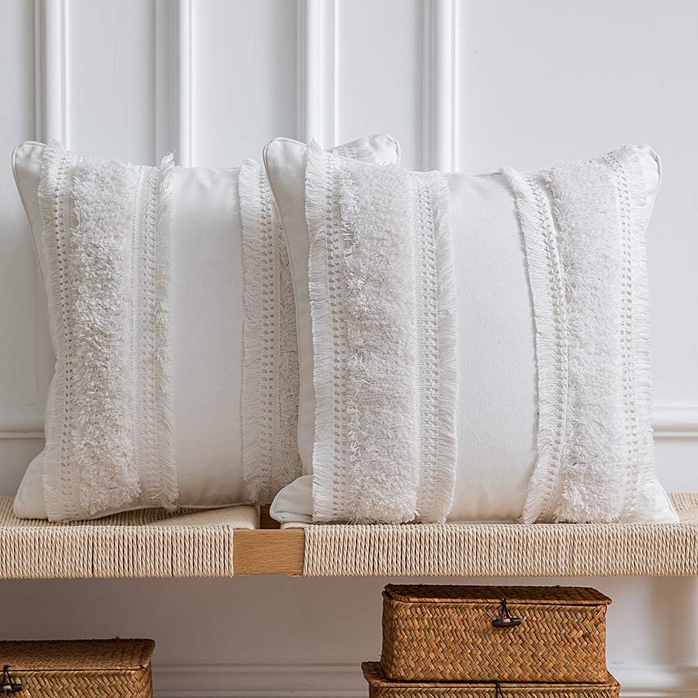Boho Throw Pillow Covers: 2 Pack 100% Cotton Woven