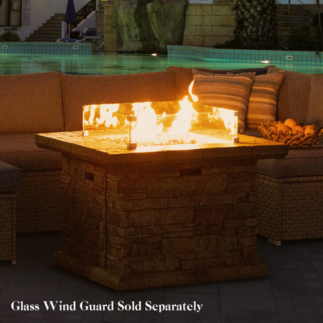 Outdoor Propane Fire Pit, Square Stonecrest Gas Fire Pit for Outside Patio