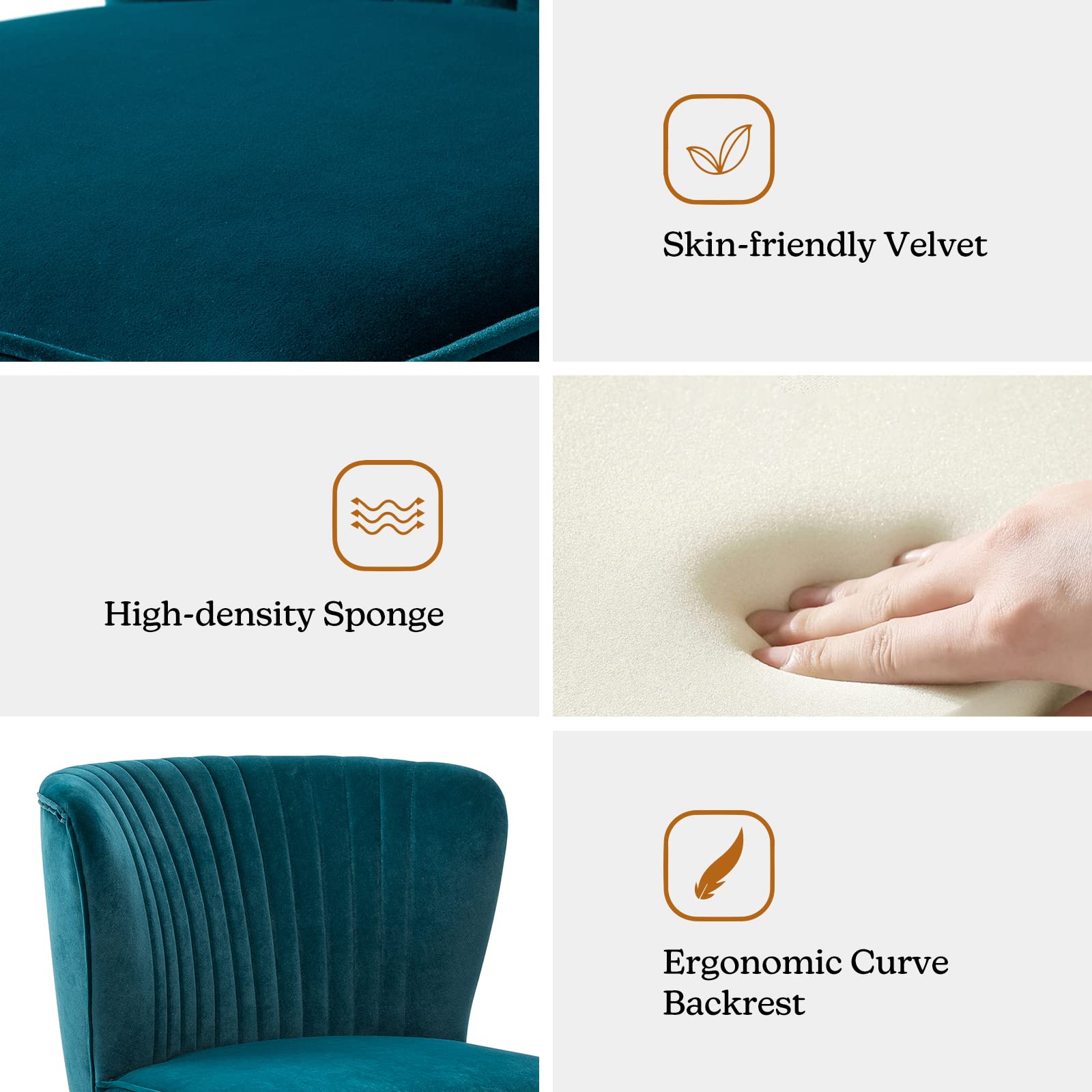 Modern Upholstered Cute Side Chair with Gold Metal Legs