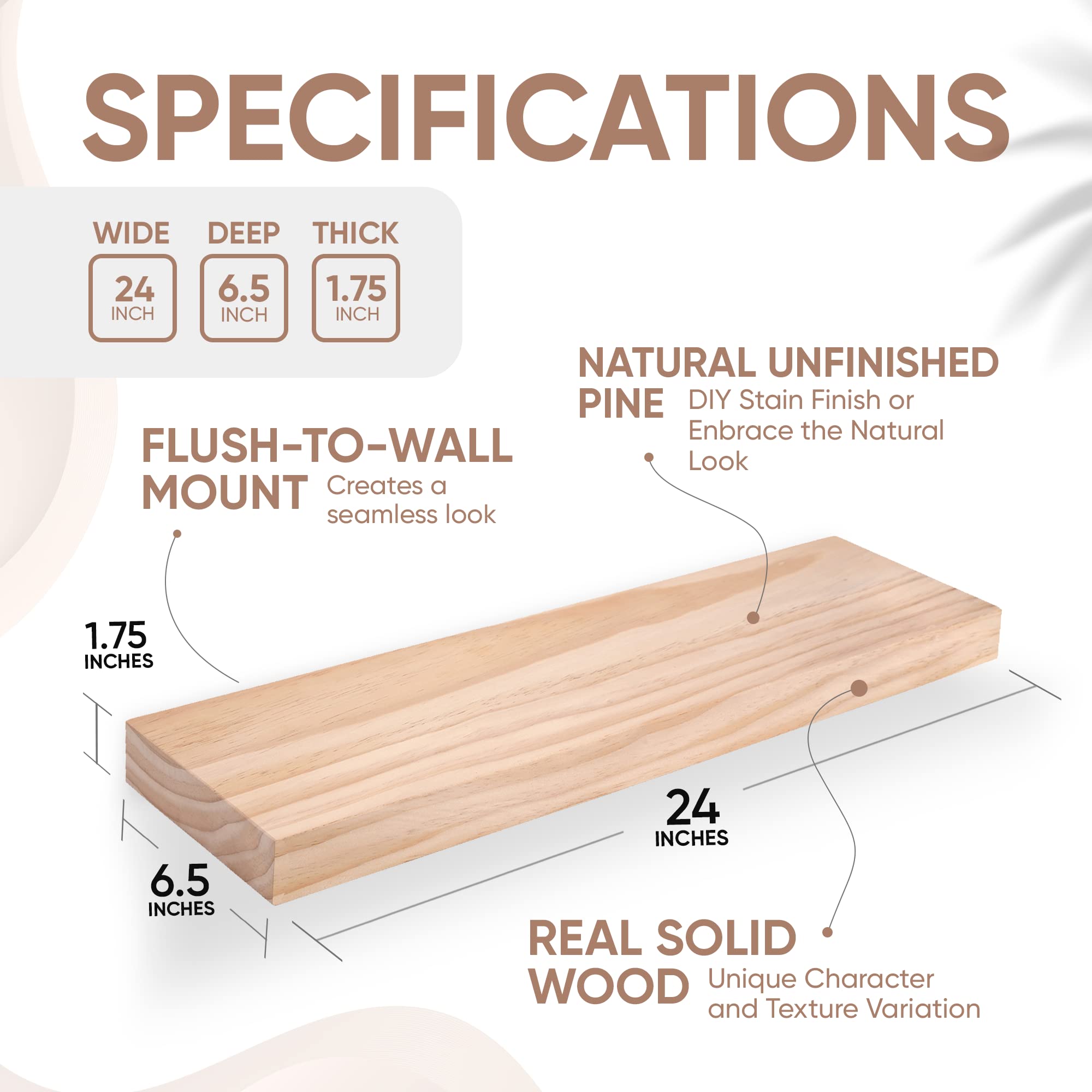 Rustic Farmhouse Floating Shelves, Bathroom Wooden Shelves for Wall Mounted