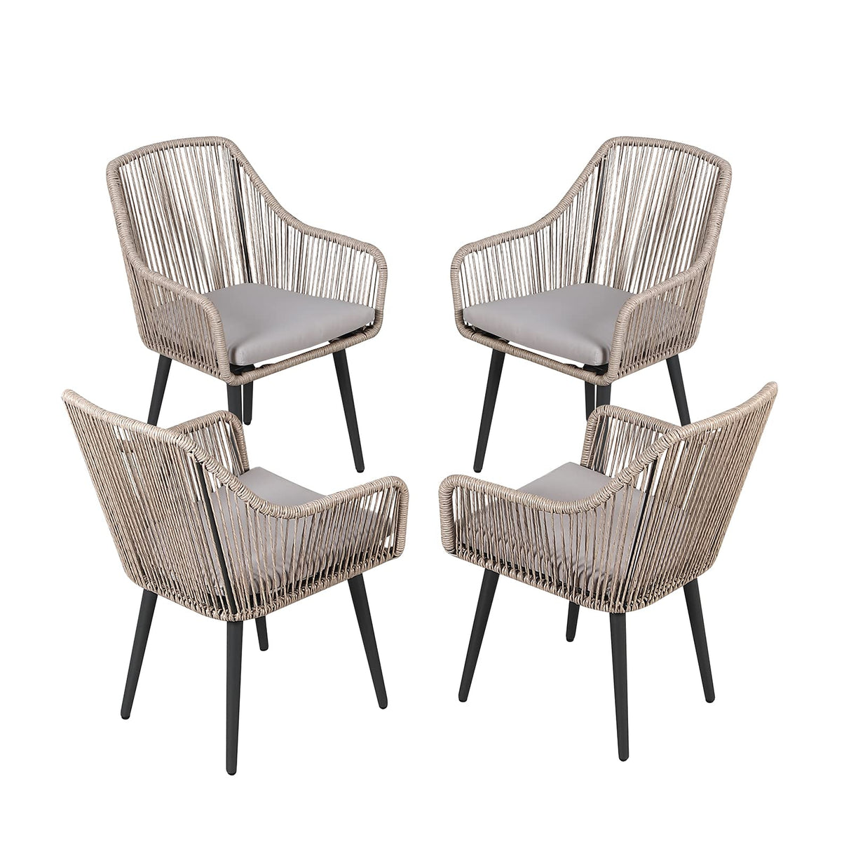 Patio Rattan Chairs Set of 4, Outdoor Dining Chairs with Armrest