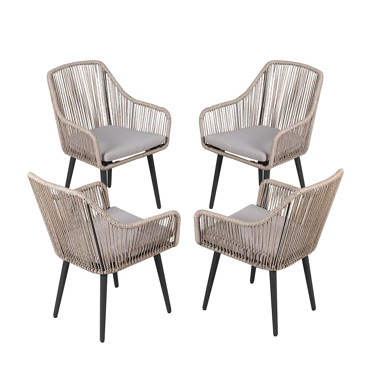 Patio Rattan Chairs Set of 4, Outdoor Dining Chairs with Armrest