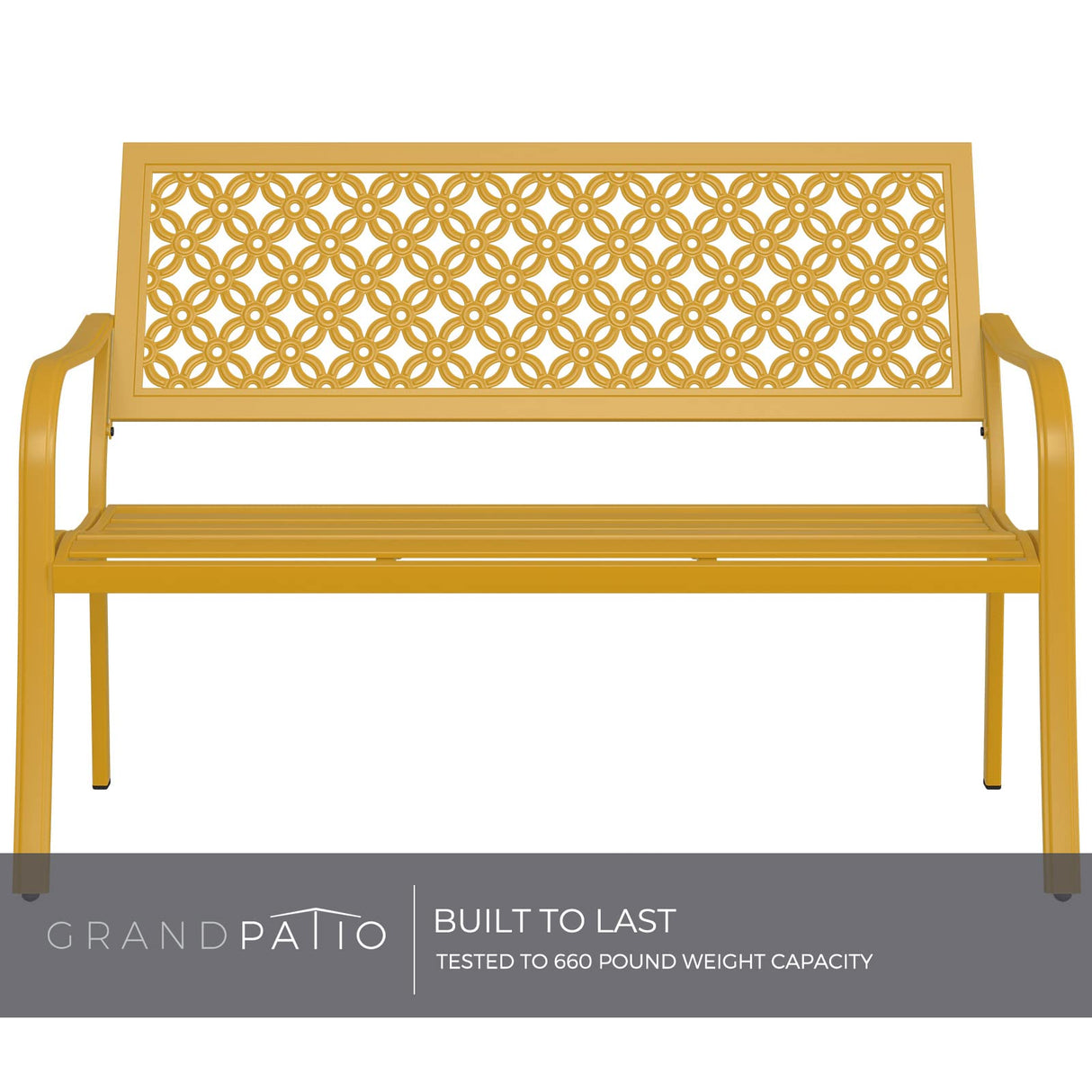 Garden Bench, Outdoor Benches with Anti-Rust Steel Metal Frame, Patio Seating