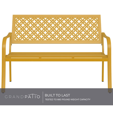 Garden Bench, Outdoor Benches with Anti-Rust Steel Metal Frame, Patio Seating