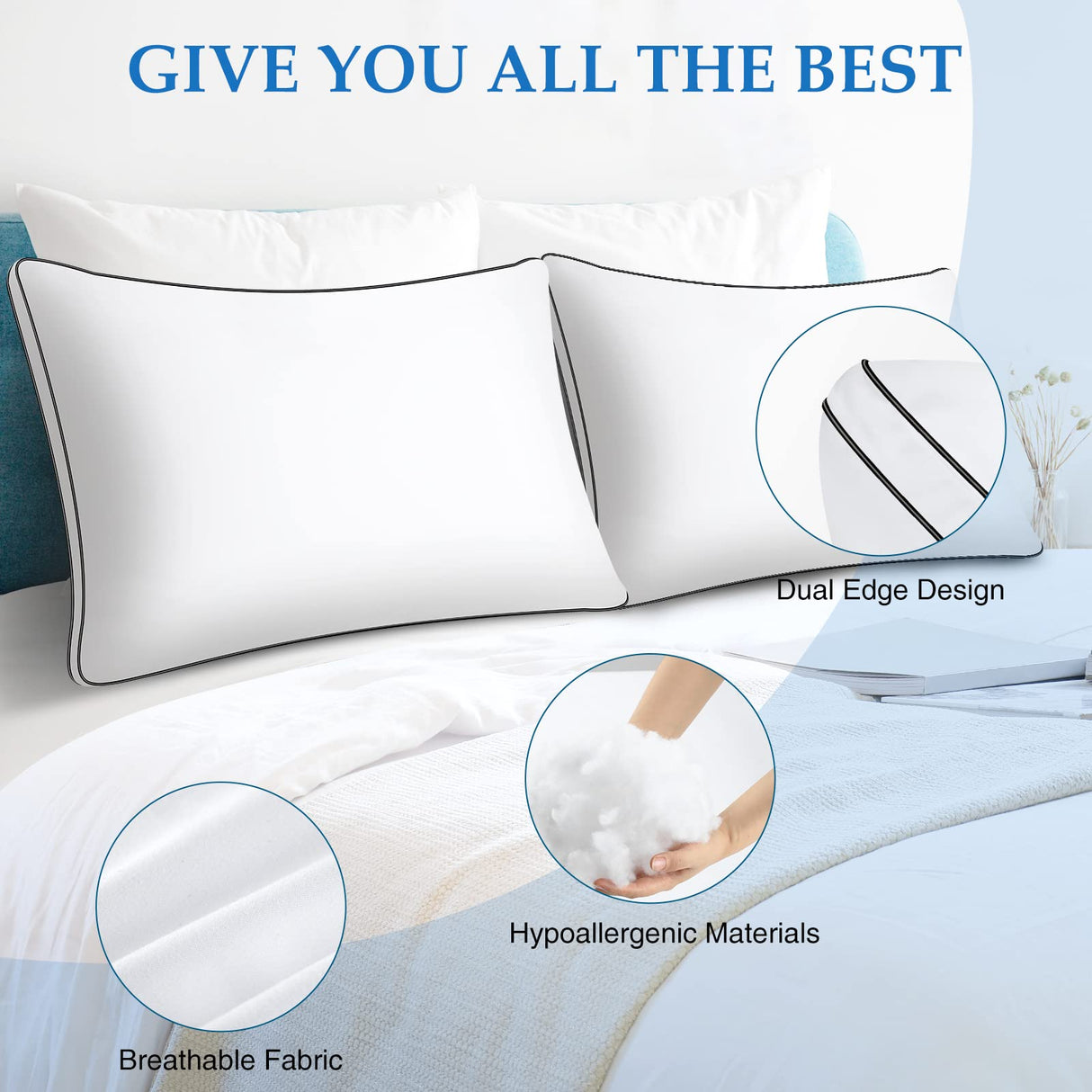 Pillows Queen Size Set of 2, Bed Pillows for Sleeping 2 Pack, Queen Pillows