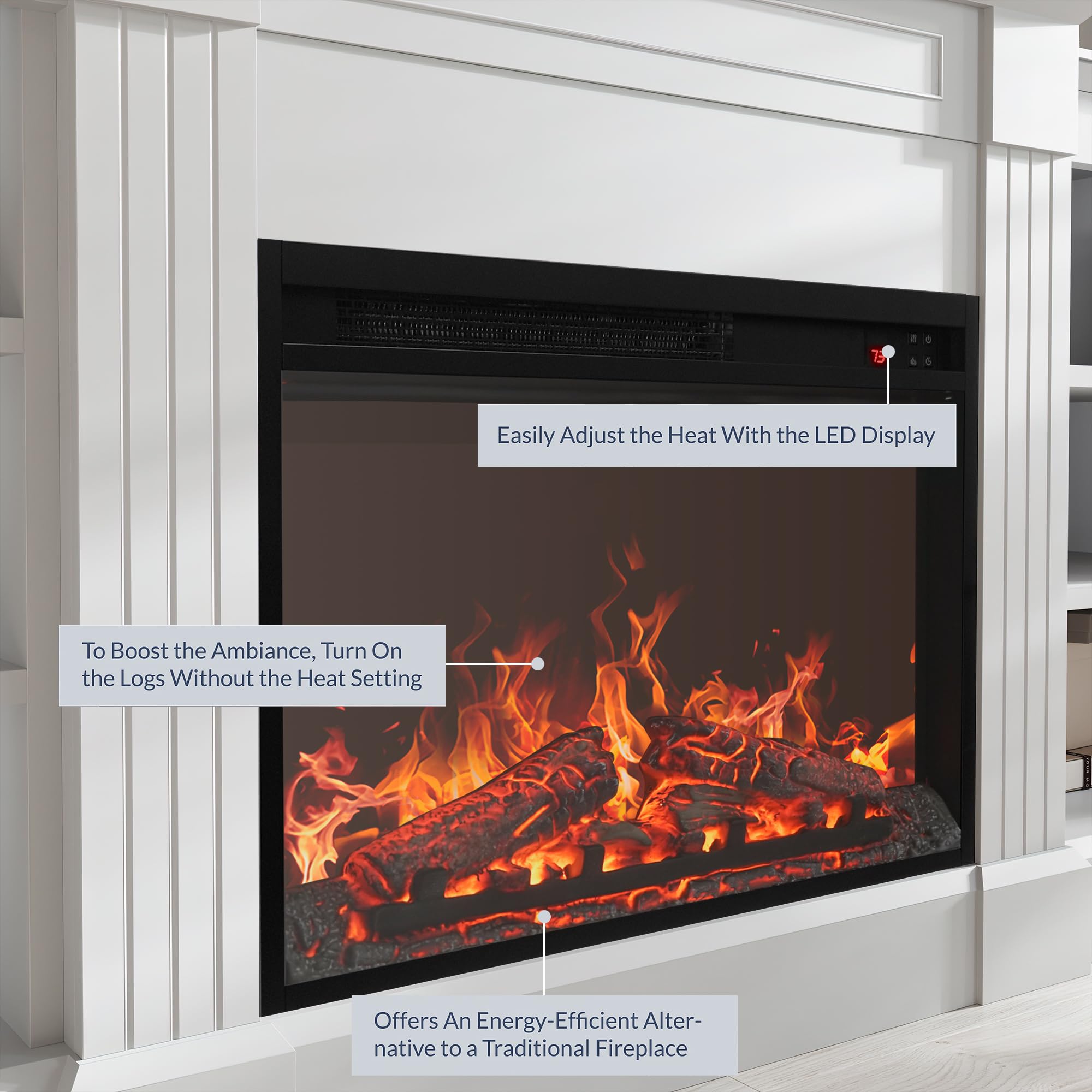 Modern 66" Electric Fireplace Heater Mantel TV Stand