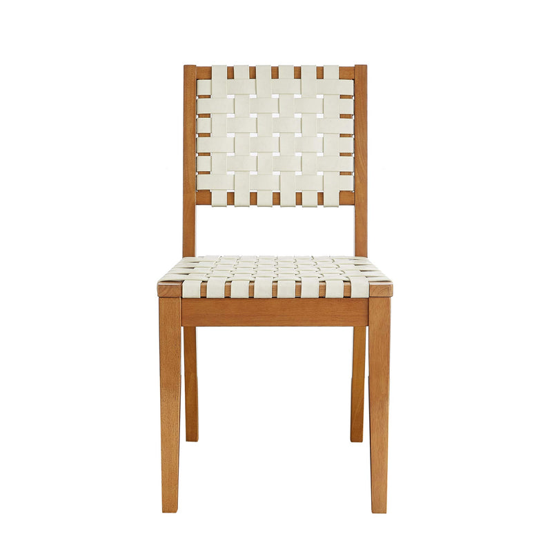 Faux Leather Woven Dining Chair with Wood Frame