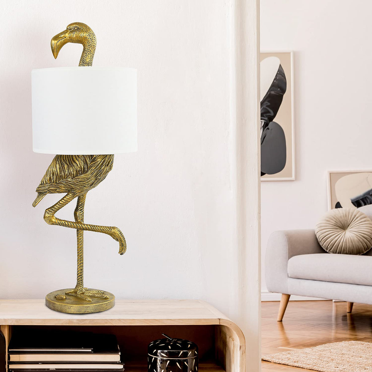 Resin Flamingo Table Lamp with Linen Shade