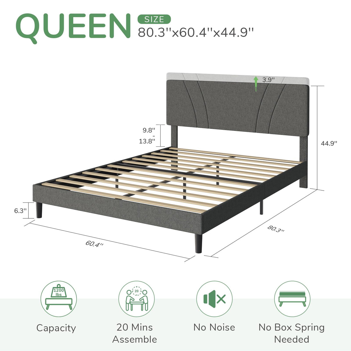 Queen Bed Frame No Box Spring Needed Camas Queen Upholstered