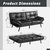 Black Futon Bed, Memory Foam Couch Daybed Convertible Foldable Loveseat