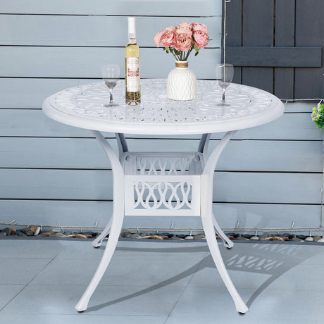 35.4" Round Patio Dinning Table, Outdoor Cast Aluminum Dinning Table