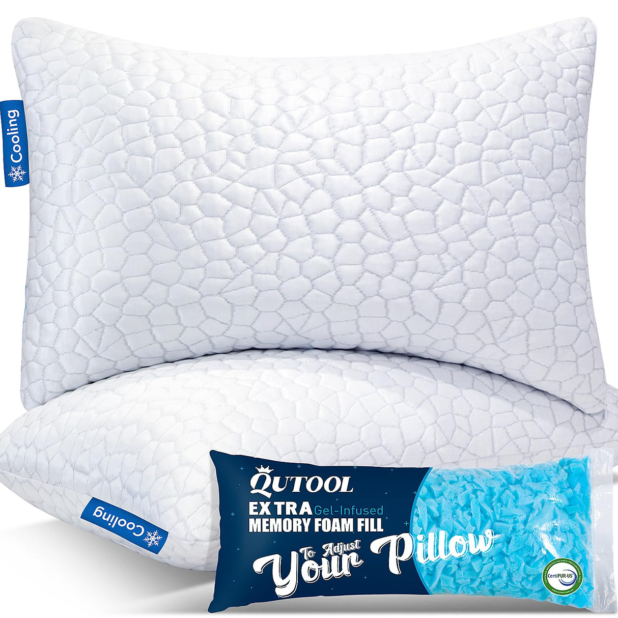 Cooling Gel Pillows for Sleeping, Shredded Memory Foam Bed Pillows