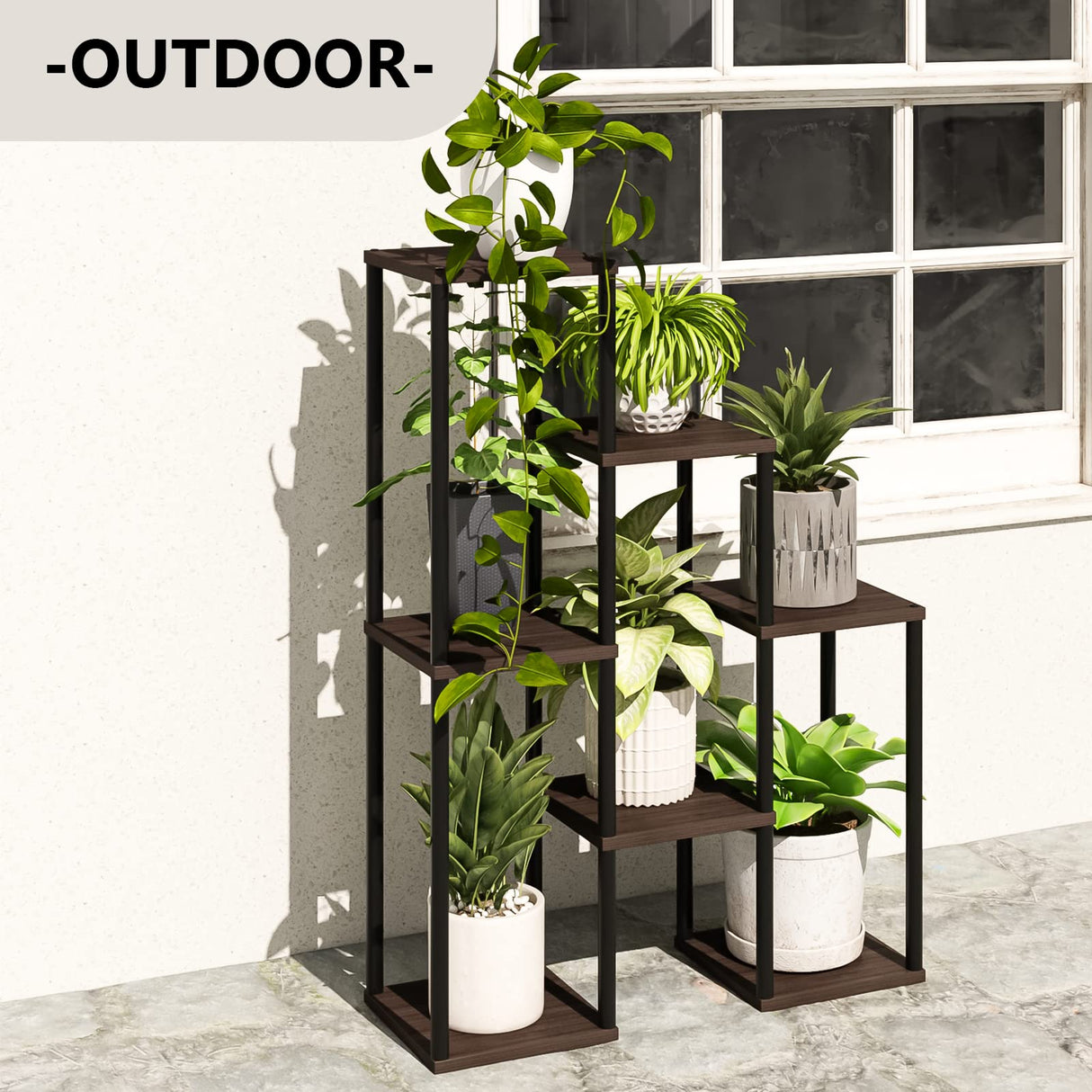 Plant Stand Indoor Plant Shelf 7 Pot Metal Black Plant Stands for Indoor Plants