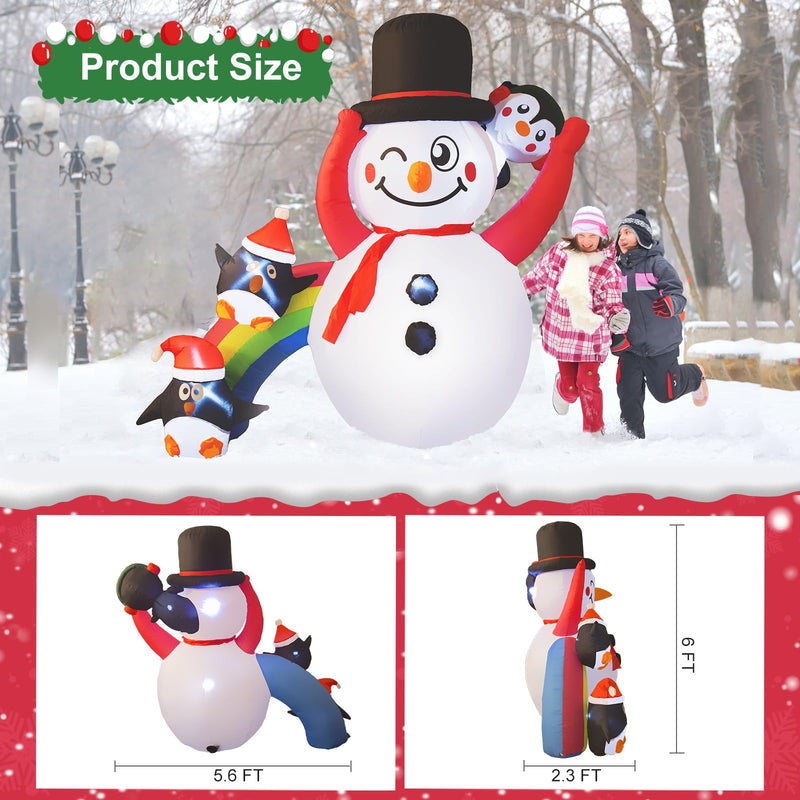 Christmas Inflatable Snowman with Dynamic Projection Lights, 6FT Snowman and Rainbow