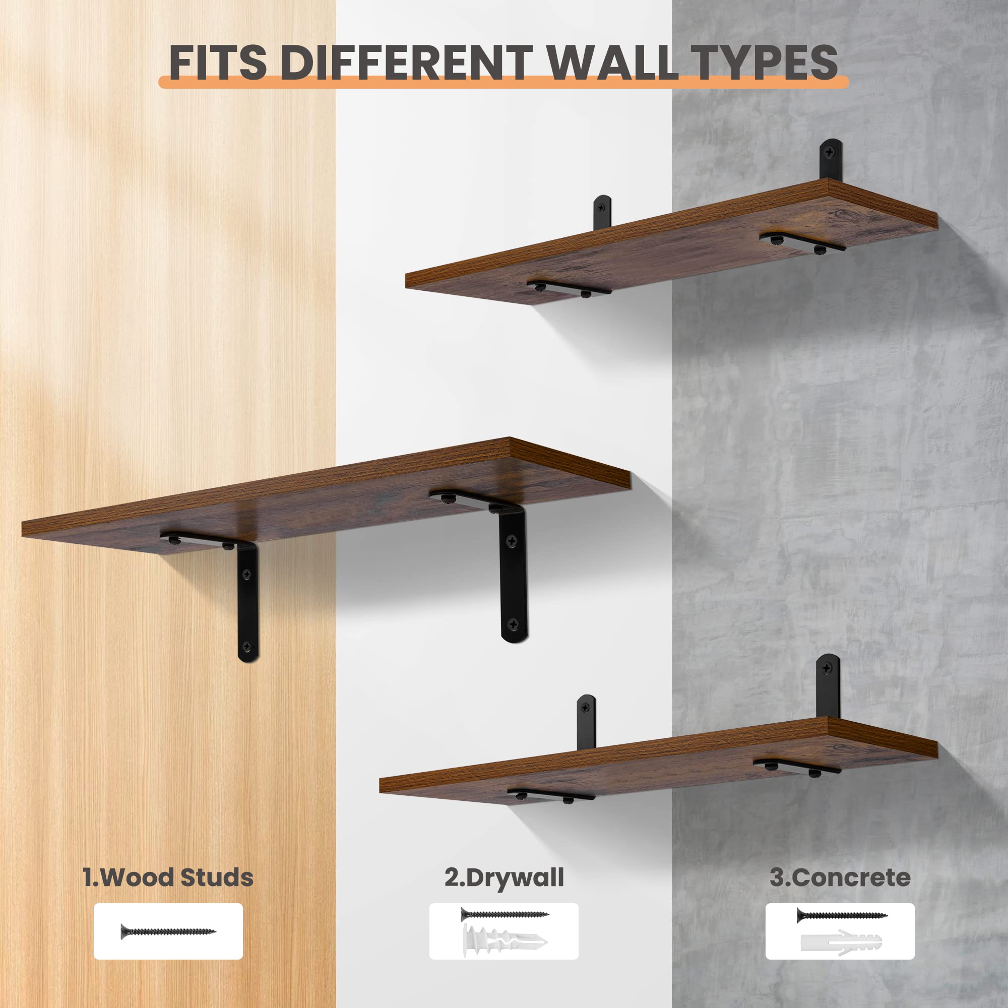 Floating Shelves for Wall Decor Storage, Dark Brown Wall Mounted Shelves Set of 5