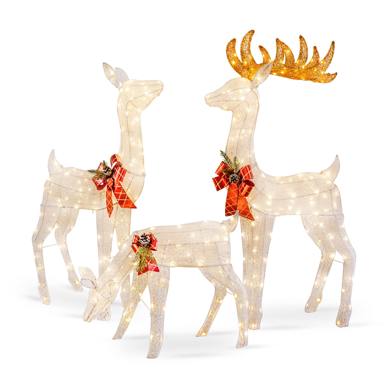 3-Piece Reindeer Family, Lighted Christmas Deer Family Set