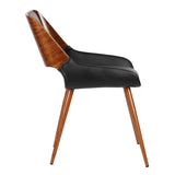 Panda Dining Chair in Black Faux Leather and Walnut Wood Finish