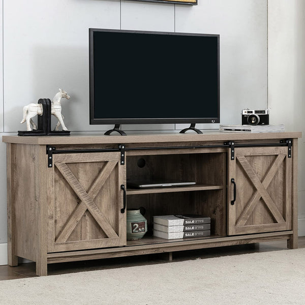 58" Farmhouse TV Stand for TVs up to 65 inch, Rustic Entertainment Center TV Cabinet