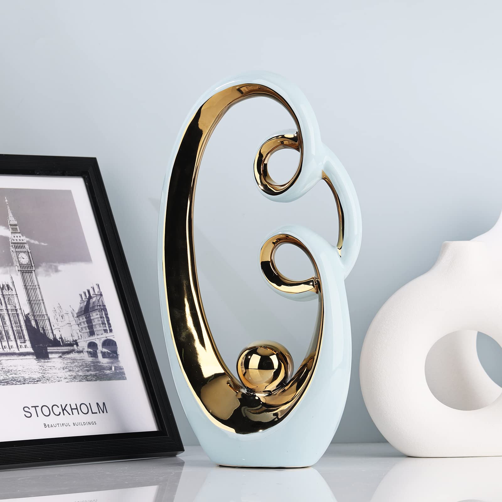 Light Blue Gold Statue Abstract Art Sculpture Home Decor Modern