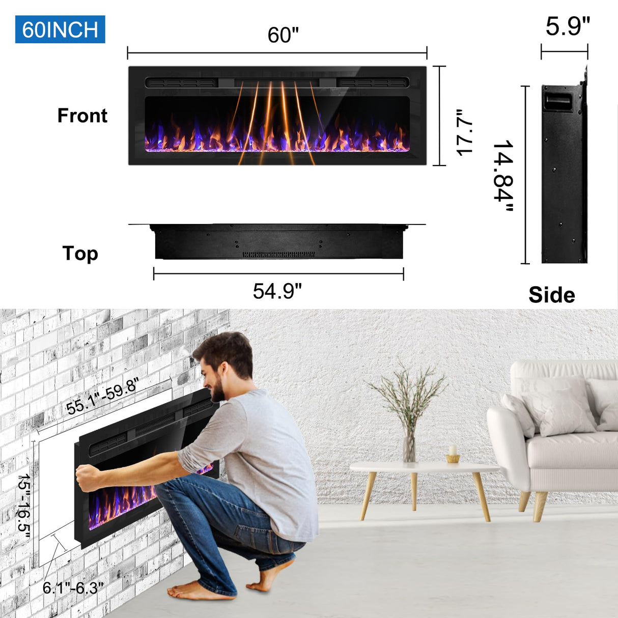 60" Electric Fireplac