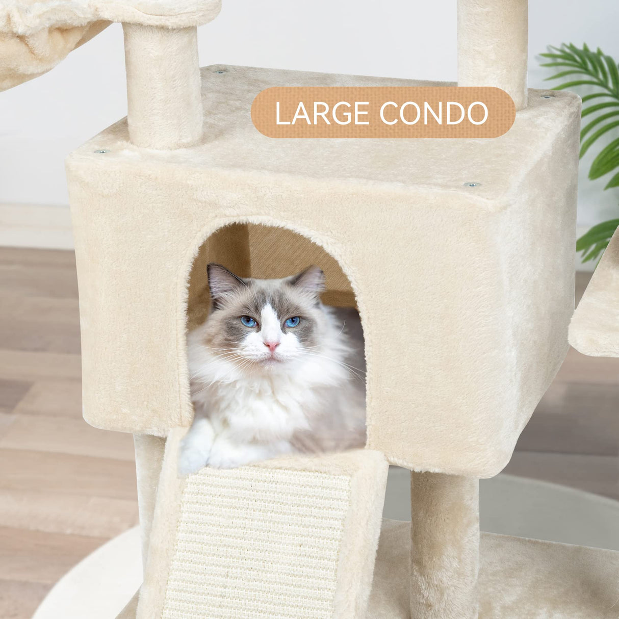 Multi Level 58in Cat Tree for Indoor Cats and Kittens Car Tower with 2 Condos