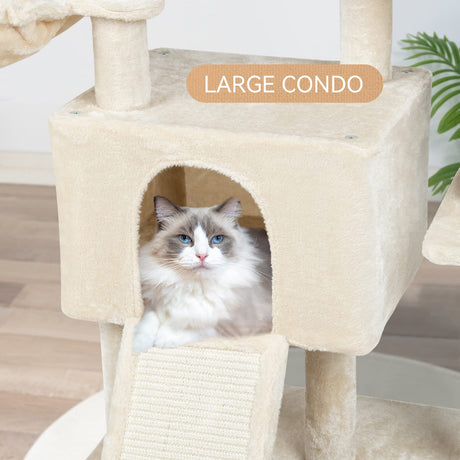 Multi Level 58in Cat Tree for Indoor Cats and Kittens Car Tower with 2 Condos