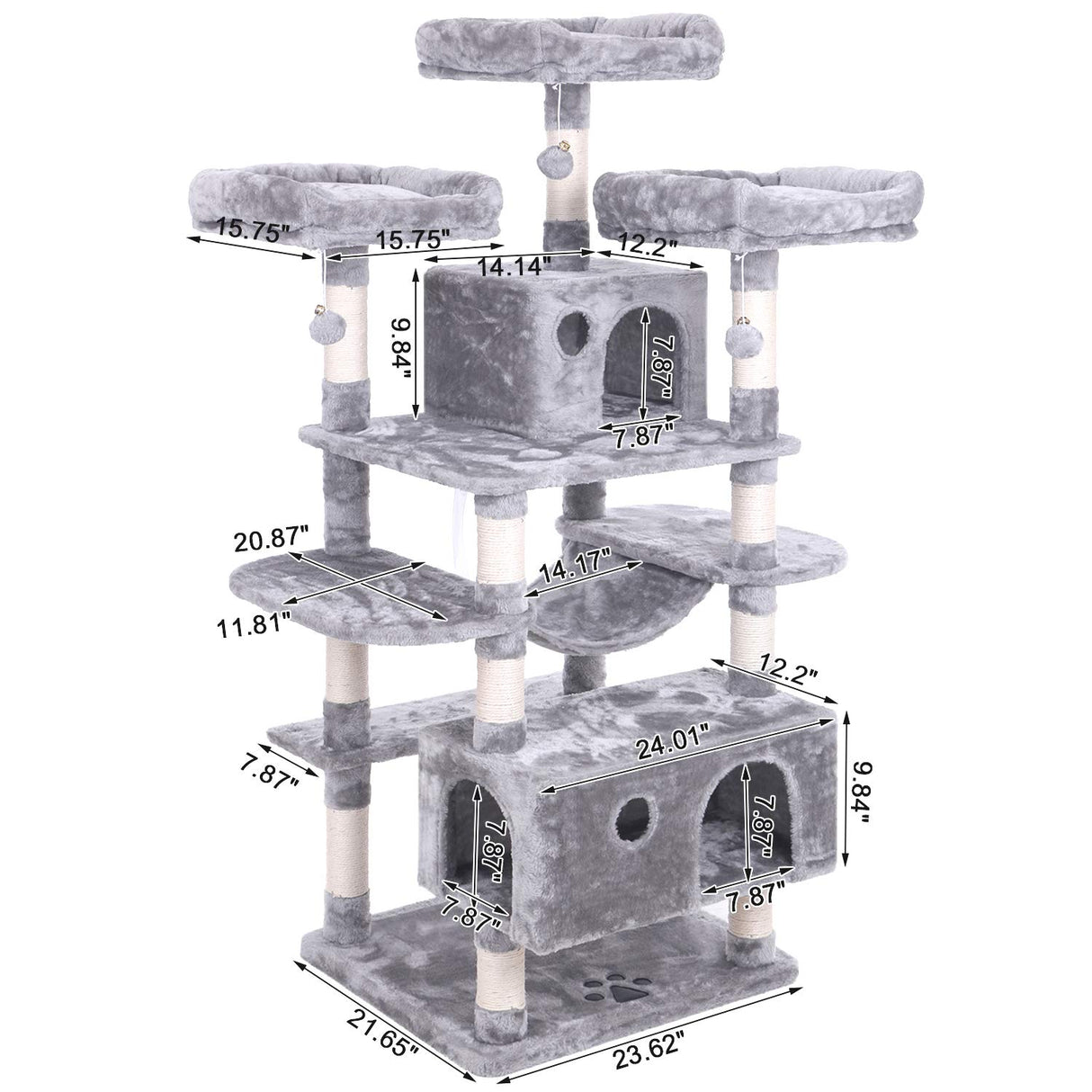 Large Cat Tree Condo with Sisal Scratching Posts Perches Houses Hammock, Cat Tower Furniture