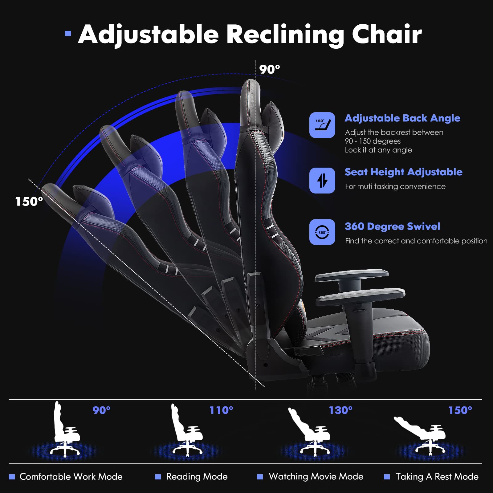 Big and Tall Gaming Chair 350lbs-Racing Computer Gamer Chair, Ergonomic Office PC Chair with Wide Seat