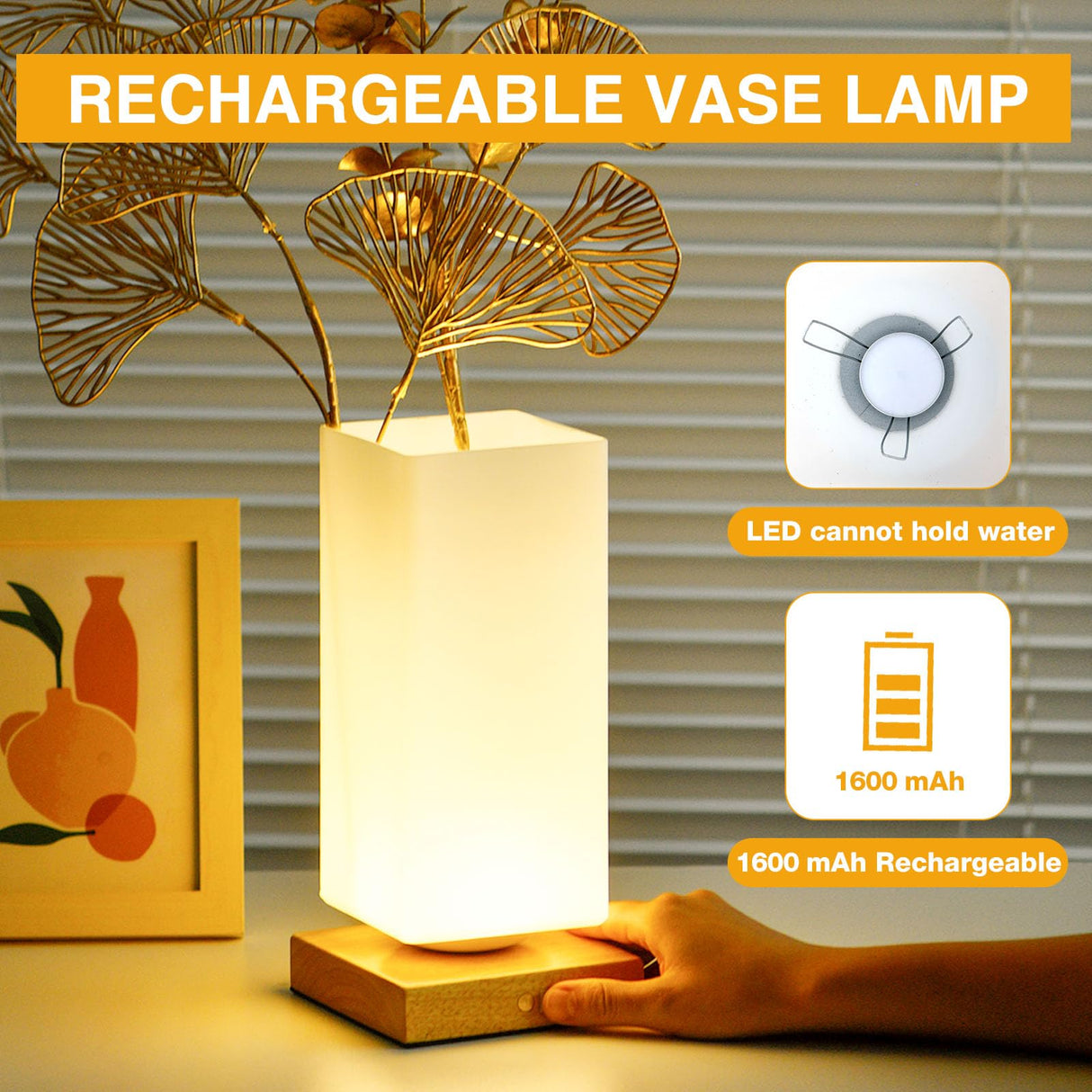 Vase Table Lamp Rechargeable Touch Lamp Dimmable Flower