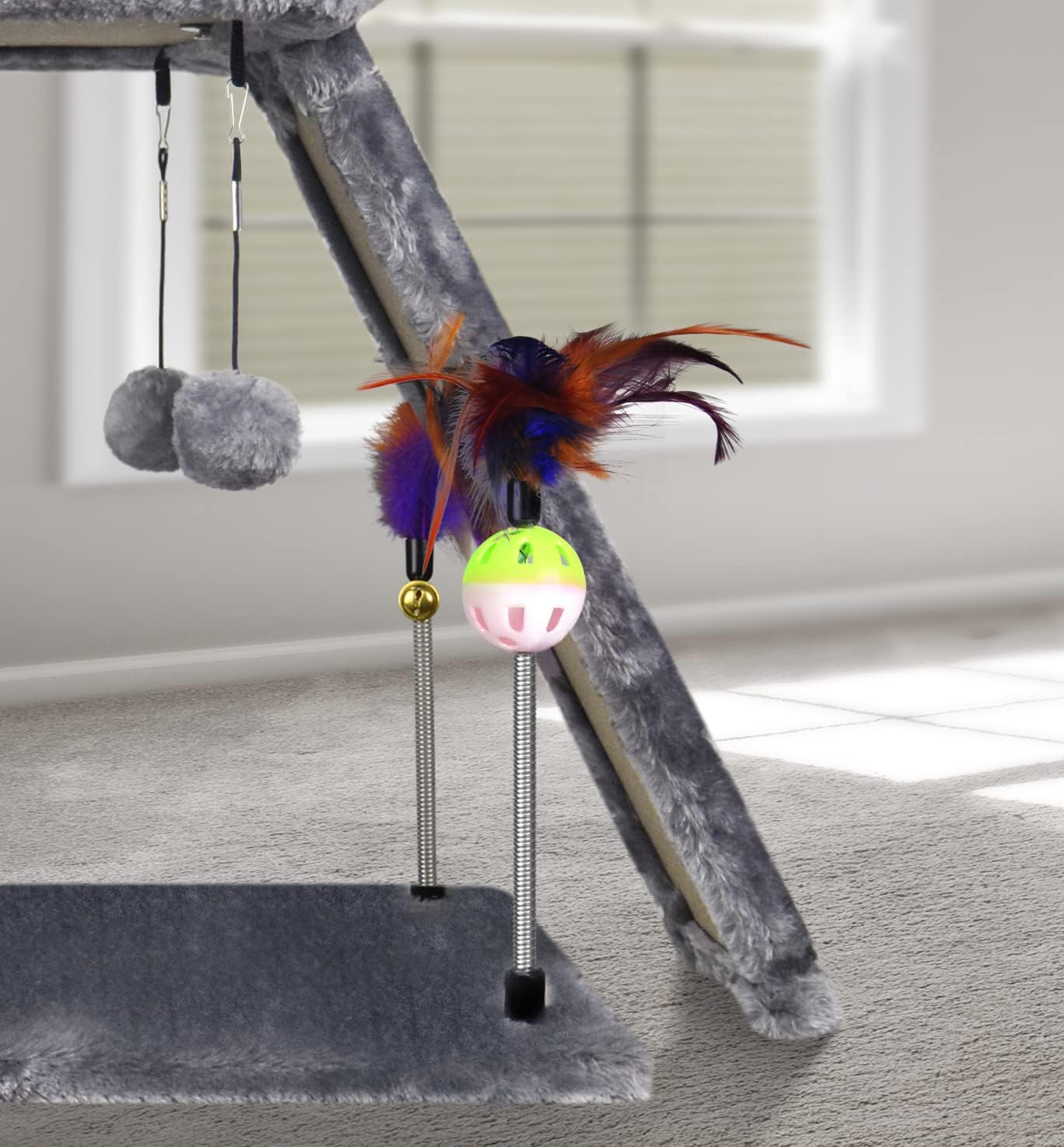 Cat Tree with Cat Condo Scratch Post Hammock Hanging Ball