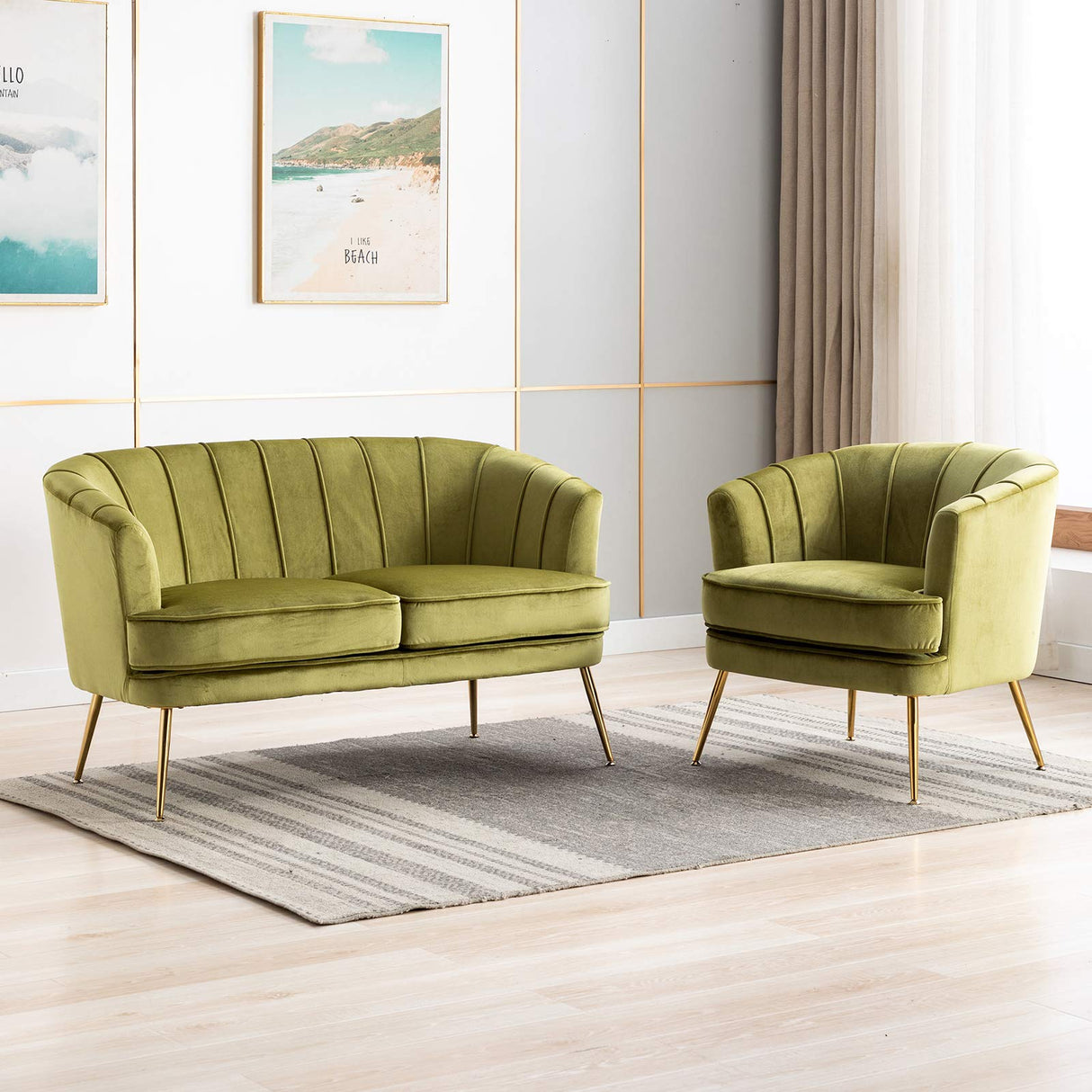 Contemporary Velvet Loveseat Chair with Gold-Finished Metal Legs, 2-Seat Sofa