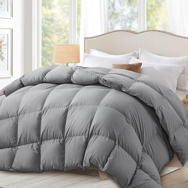 Fluffy Down Comforter California King Size All Season Duvet Insert Ultra-Soft Cotton Shell