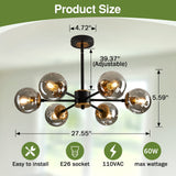 6 Light Chandelier, Large Ceiling Light Fixture with Glass Classic