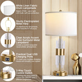 Bedside Table Gold Lamp for Living Room with USB Ports