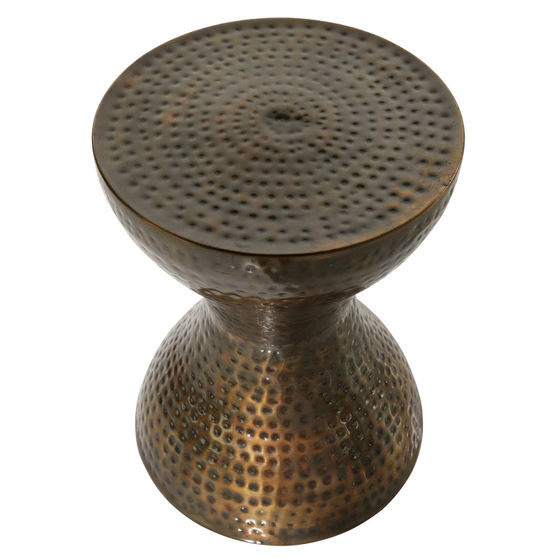 Metal Hammered Accent Table with Hourglass Shape, 14" x 14" x 19", Bronze