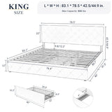 King Size Platform Bed Frame with 4 Storage Drawers and Headboard