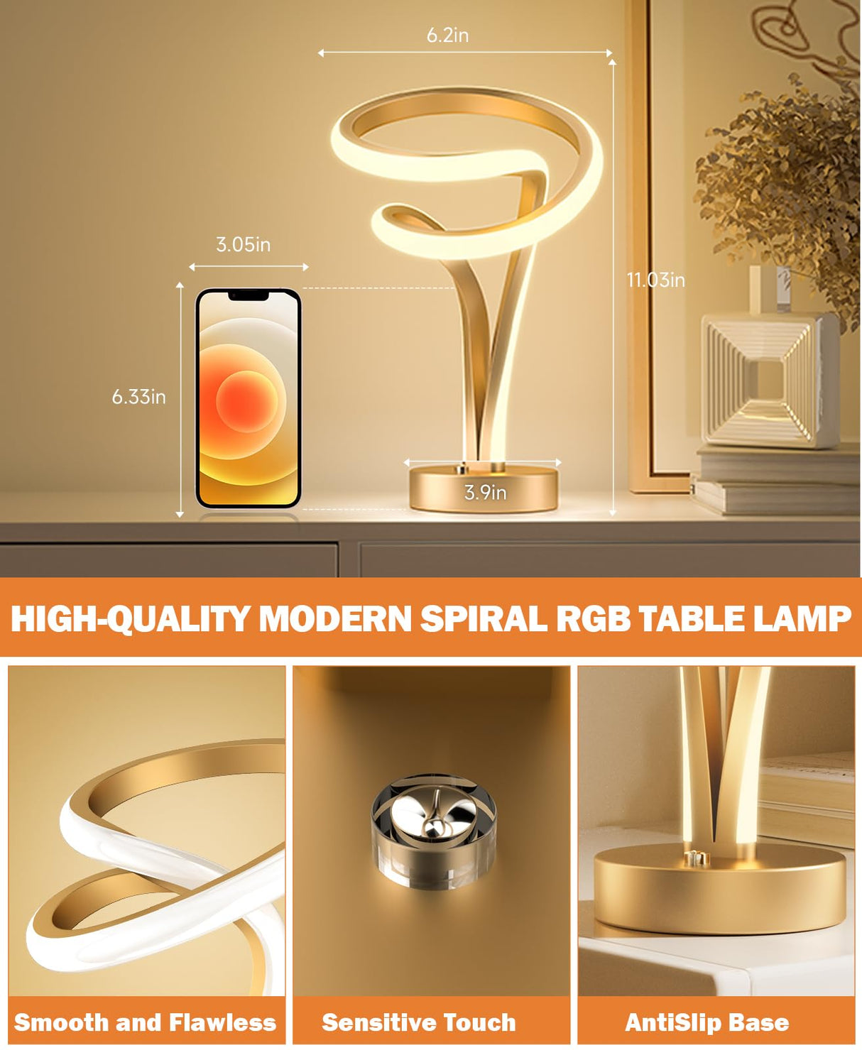 10 Light Modes Modern Spiral RGB Table Lamp