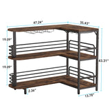 L-Shaped Home Bar Unit, 3 Tier Liquor Bar Table with Storage Shelves