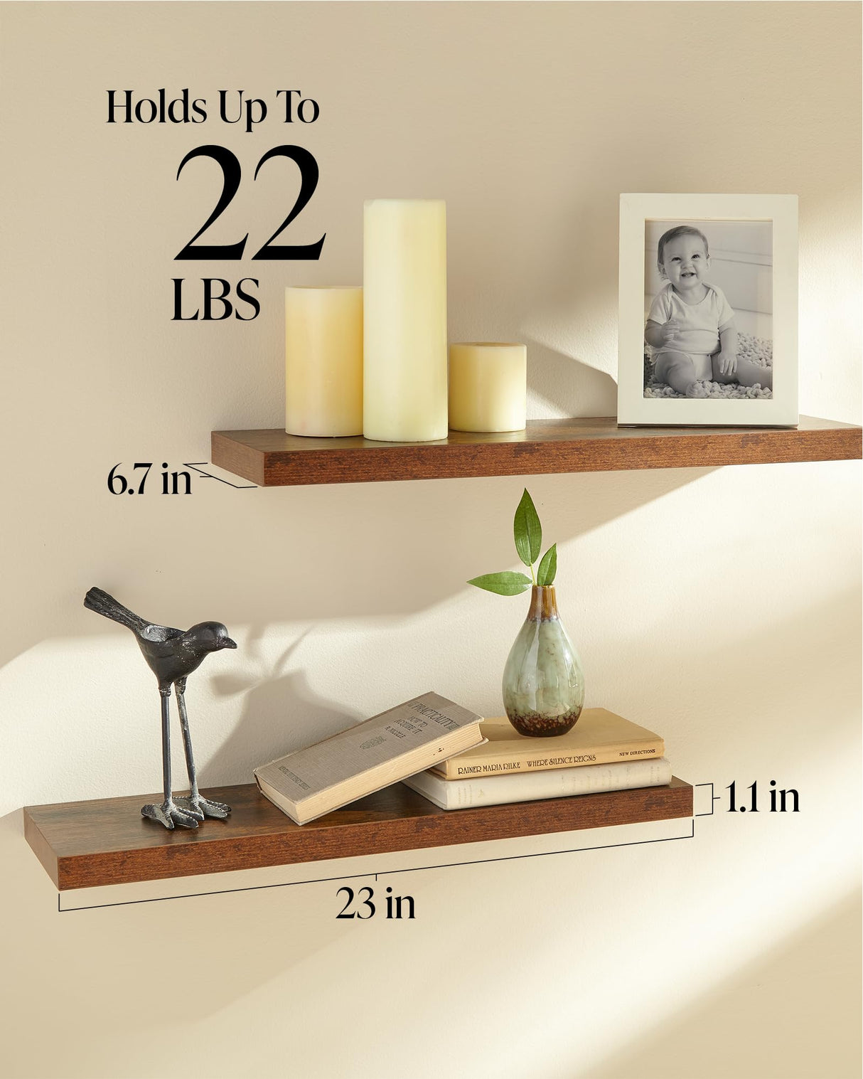 Floating Shelves, Wall Mounted Rustic Wood Shelves for Bathroom, Bedroom