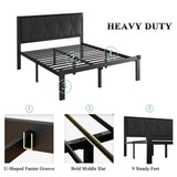 Queen Size Metal Bed Frame with Fabric Button Tufted Headboard, Platform Bed Frame